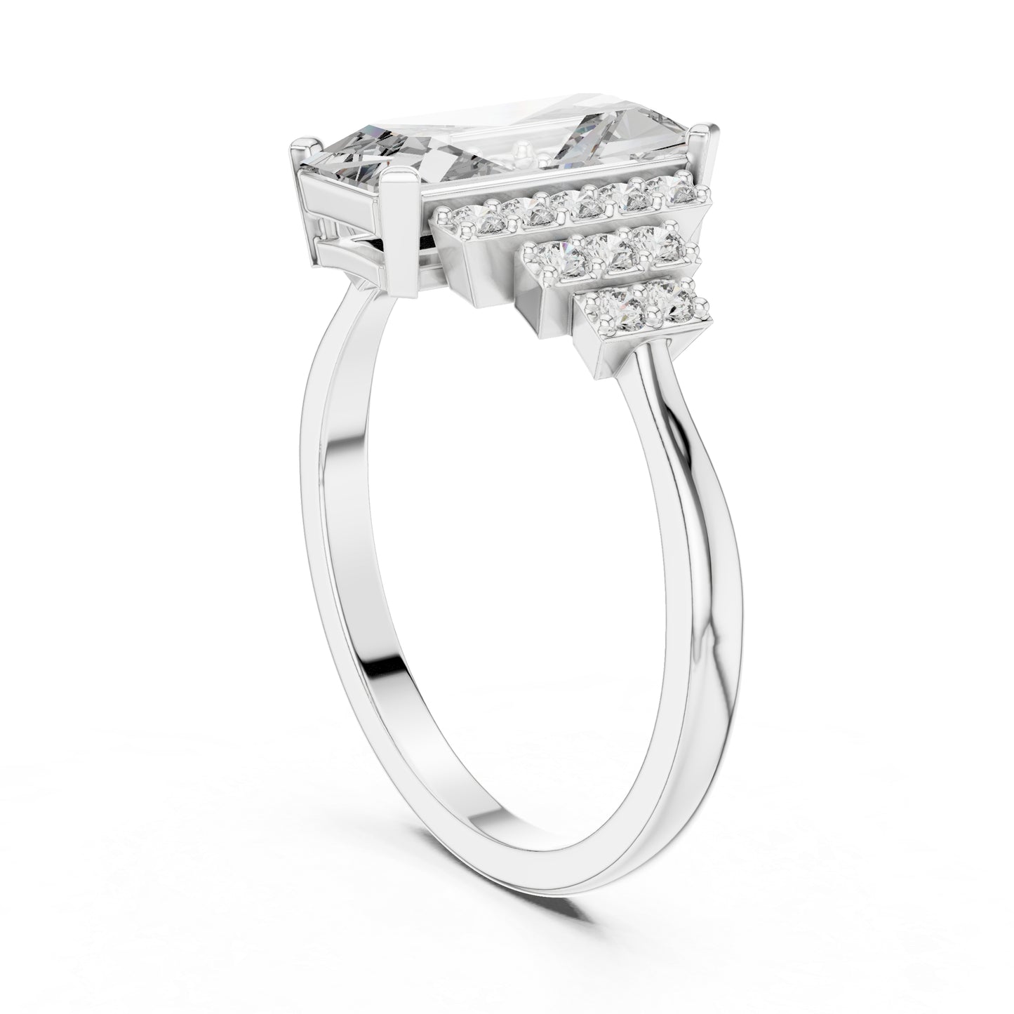 14K Yellow Gold Emerald & Round Lab-Grown Diamond Stud Ring for Women | Everyday Wear | Pure Carat