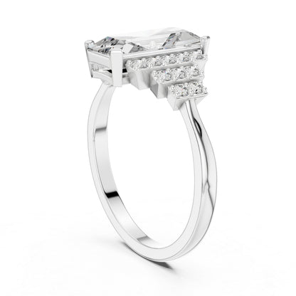 14K Yellow Gold Emerald & Round Lab-Grown Diamond Stud Ring for Women | Everyday Wear | Pure Carat