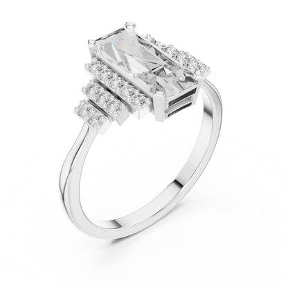14K Yellow Gold Emerald & Round Lab-Grown Diamond Stud Ring for Women | Everyday Wear | Pure Carat