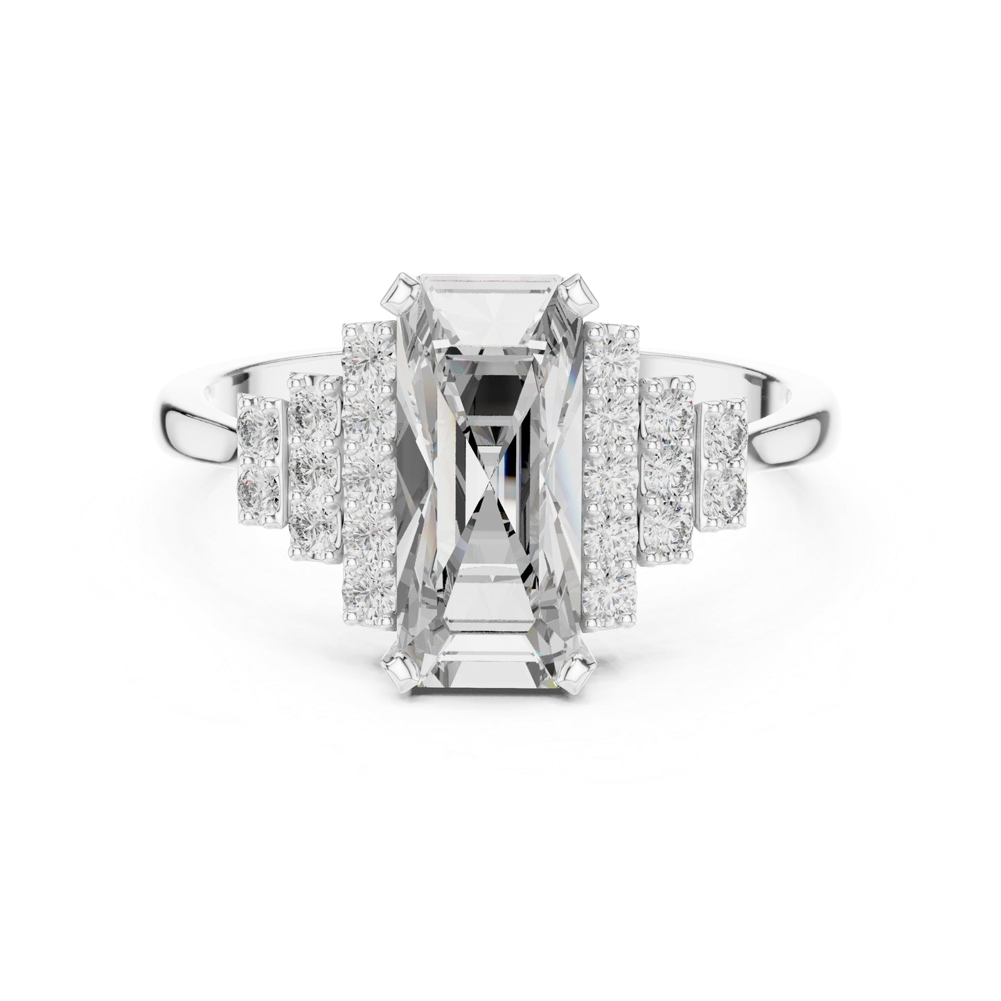 18K White Gold Emerald & Round Lab-Grown Diamond Engagement Ring for Women | Pure Carat