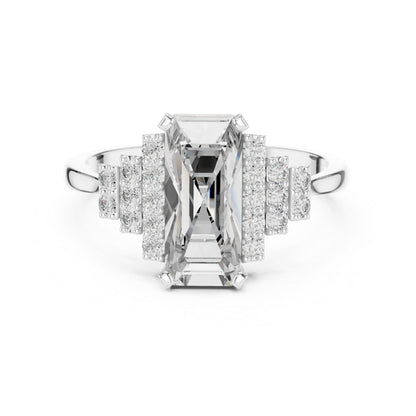 18K White Gold Emerald & Round Lab-Grown Diamond Engagement Ring for Women | Pure Carat