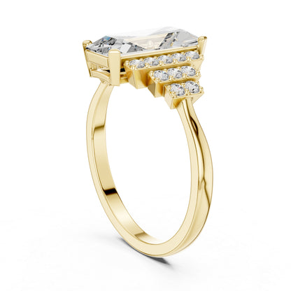 18K White Gold Emerald & Round Lab-Grown Diamond Engagement Ring for Women | Pure Carat