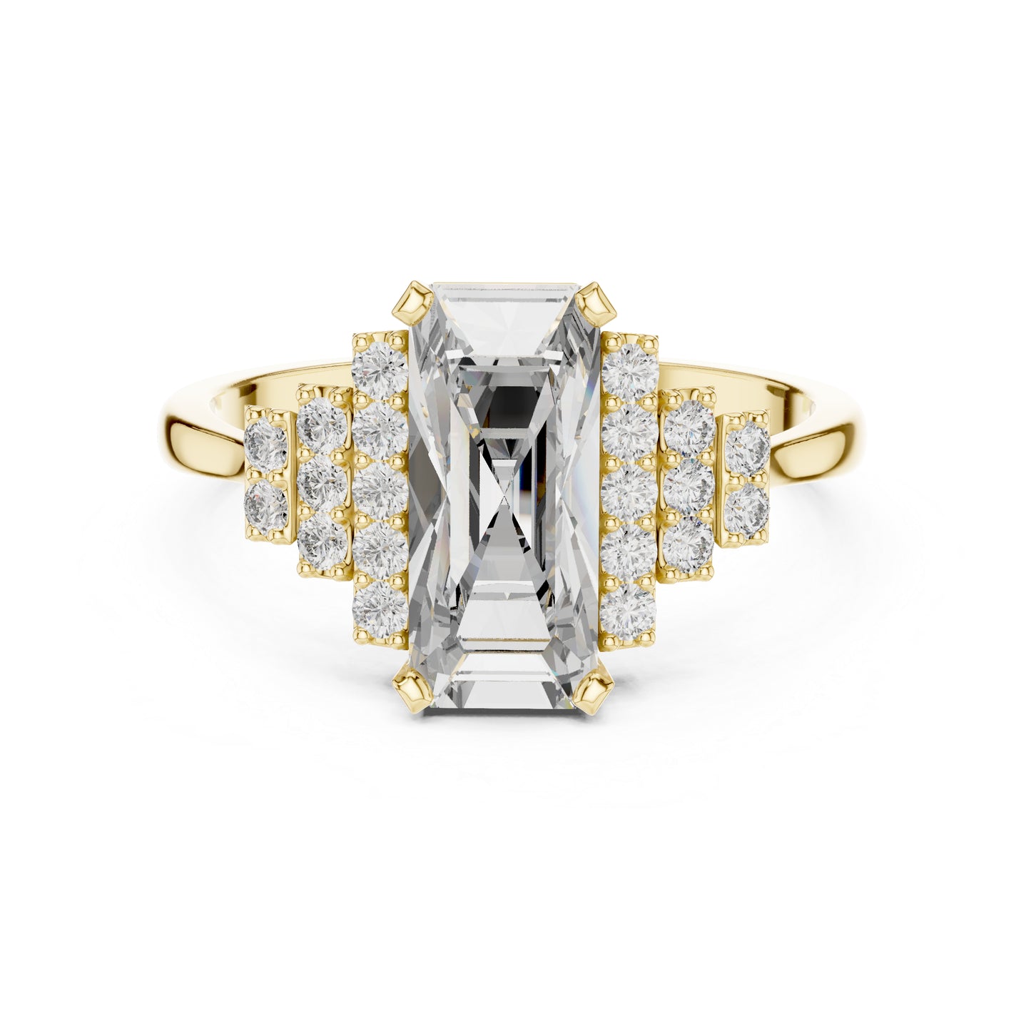 18K White Gold Emerald & Round Lab-Grown Diamond Engagement Ring for Women | Pure Carat