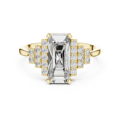 18K White Gold Emerald & Round Lab-Grown Diamond Engagement Ring for Women | Pure Carat