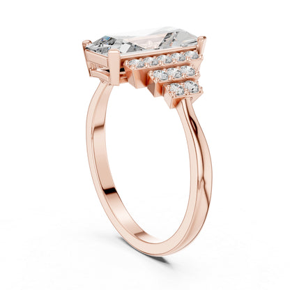 18K White Gold Emerald & Round Lab-Grown Diamond Engagement Ring for Women | Pure Carat