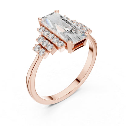 18K White Gold Emerald & Round Lab-Grown Diamond Engagement Ring for Women | Pure Carat