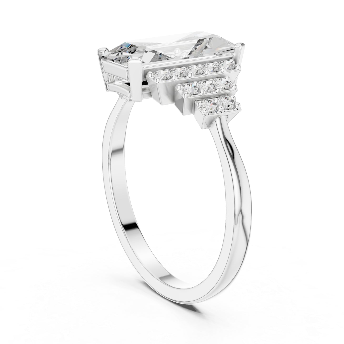 18K White Gold Emerald & Round Lab-Grown Diamond Engagement Ring for Women | Pure Carat