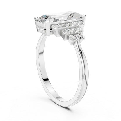 18K White Gold Emerald & Round Lab-Grown Diamond Engagement Ring for Women | Pure Carat
