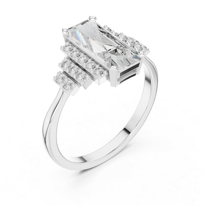 18K White Gold Emerald & Round Lab-Grown Diamond Engagement Ring for Women | Pure Carat
