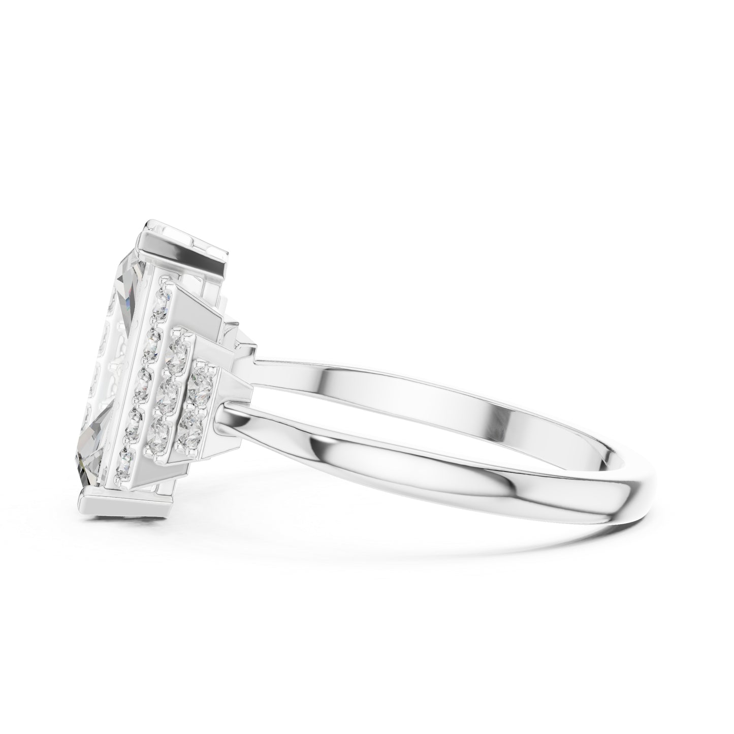 18K White Gold Emerald & Round Lab-Grown Diamond Engagement Ring for Women | Pure Carat