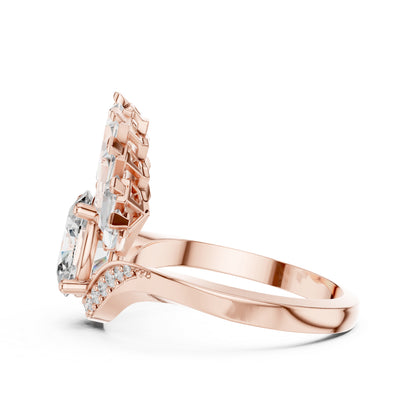 14K Rose Gold Oval Baguette & Round Lab-Grown Diamond Stud Ring for Women | Wedding | Pure Carat