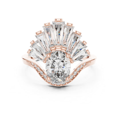 14K Rose Gold Oval Baguette & Round Lab-Grown Diamond Stud Ring for Women | Wedding | Pure Carat