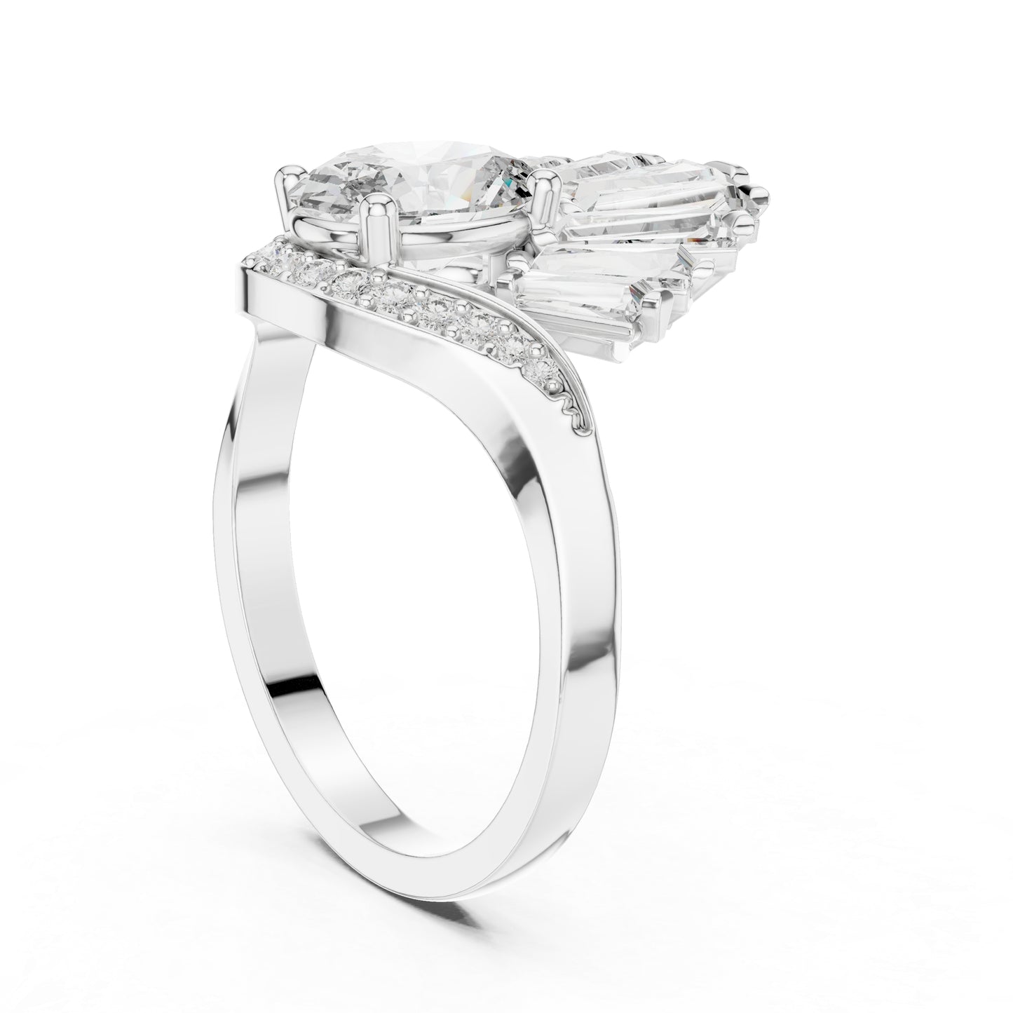 14K Rose Gold Oval Baguette & Round Lab-Grown Diamond Stud Ring for Women | Wedding | Pure Carat