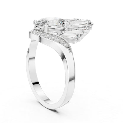 14K Rose Gold Oval Baguette & Round Lab-Grown Diamond Stud Ring for Women | Wedding | Pure Carat