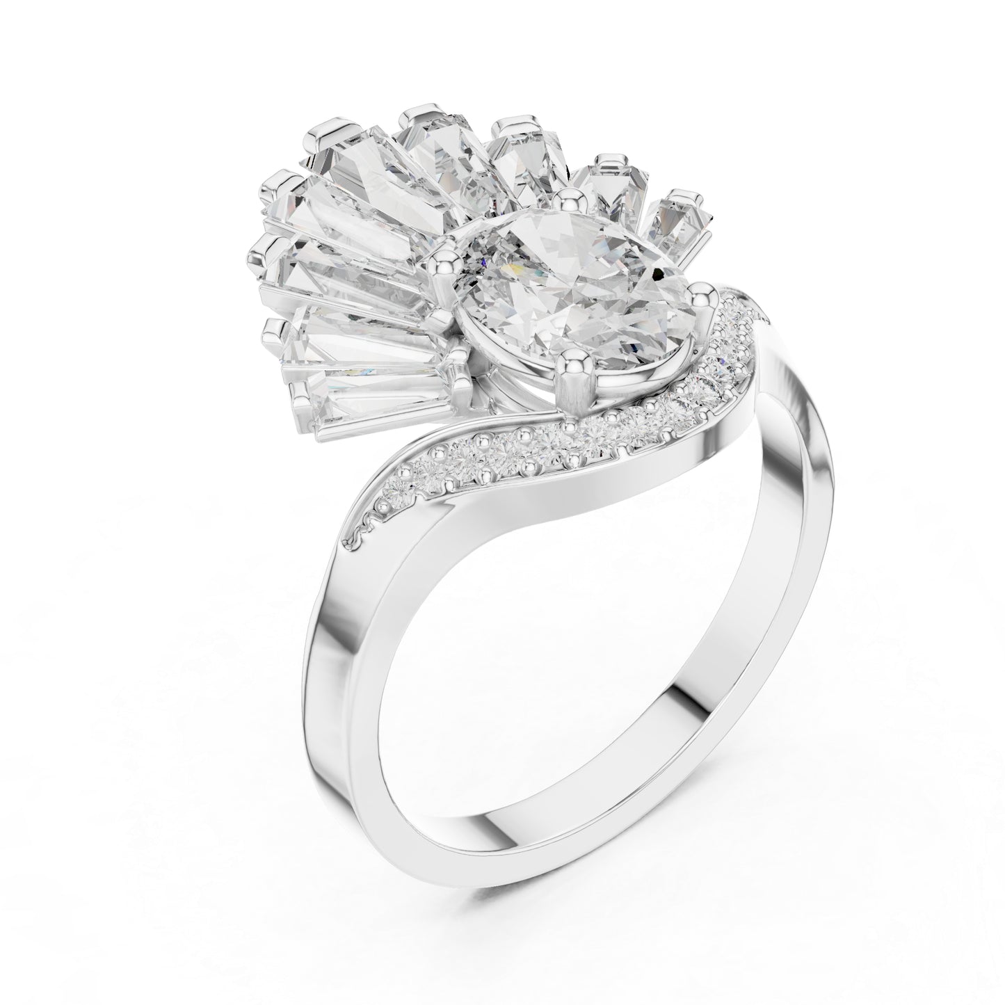 14K Rose Gold Oval Baguette & Round Lab-Grown Diamond Stud Ring for Women | Wedding | Pure Carat