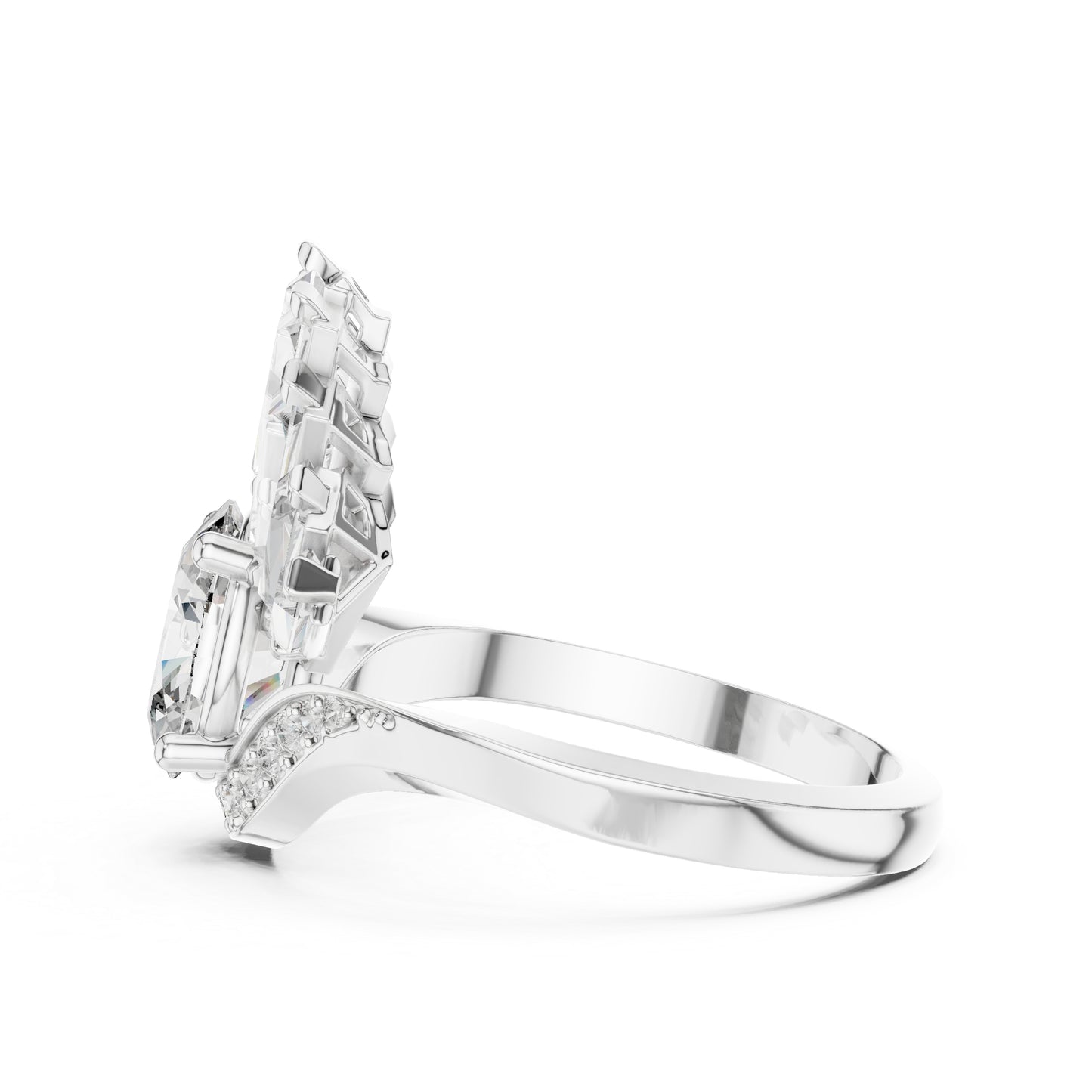 14K Rose Gold Oval Baguette & Round Lab-Grown Diamond Stud Ring for Women | Wedding | Pure Carat