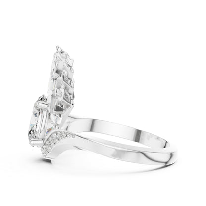 14K Rose Gold Oval Baguette & Round Lab-Grown Diamond Stud Ring for Women | Wedding | Pure Carat