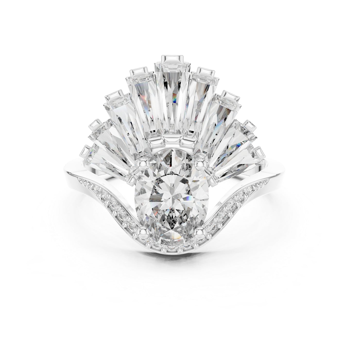 14K Rose Gold Oval Baguette & Round Lab-Grown Diamond Stud Ring for Women | Wedding | Pure Carat