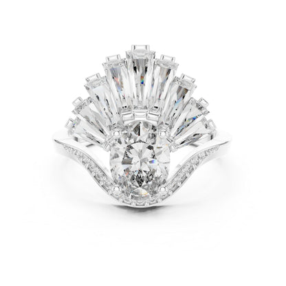 14K Rose Gold Oval Baguette & Round Lab-Grown Diamond Stud Ring for Women | Wedding | Pure Carat