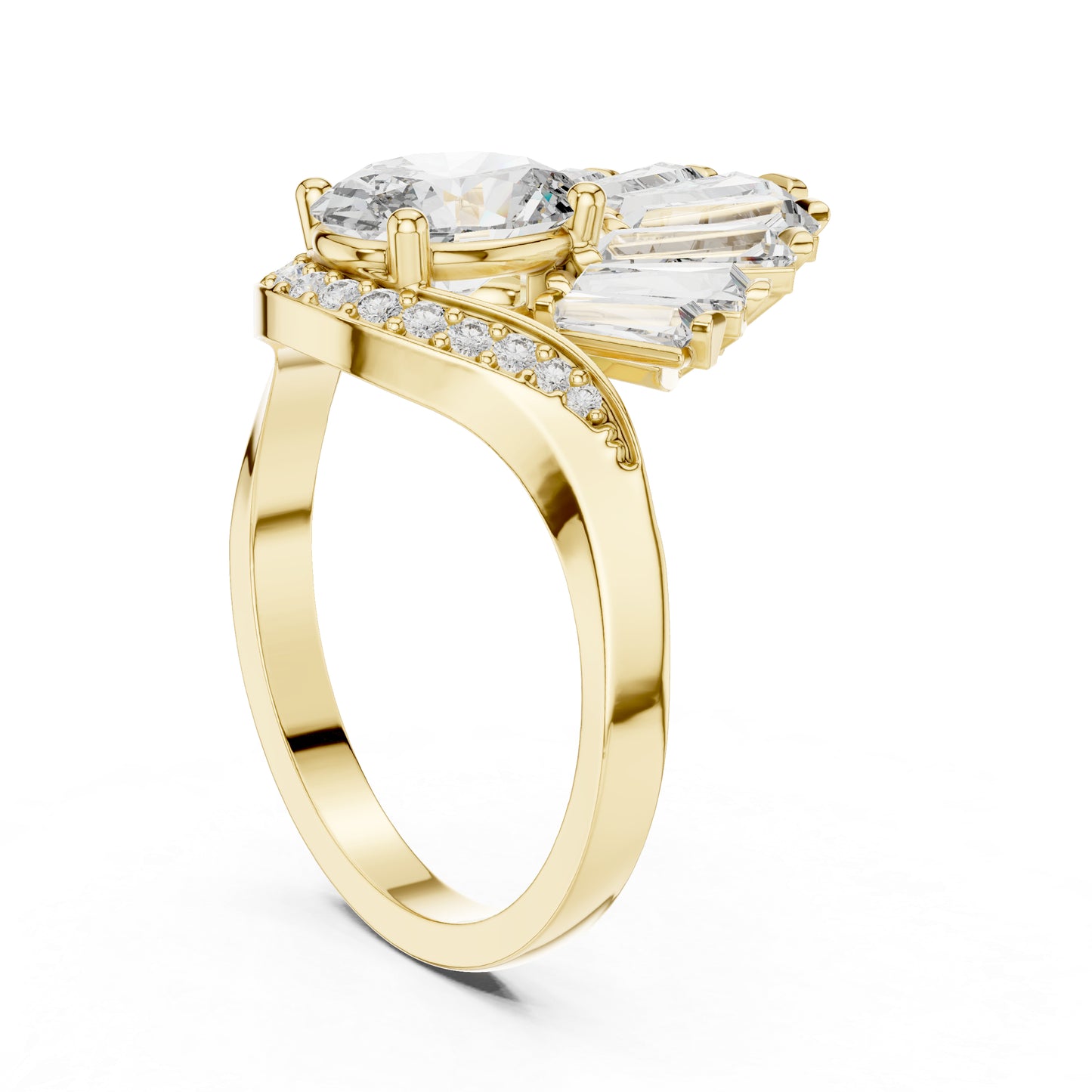 14K Rose Gold Oval Baguette & Round Lab-Grown Diamond Stud Ring for Women | Wedding | Pure Carat