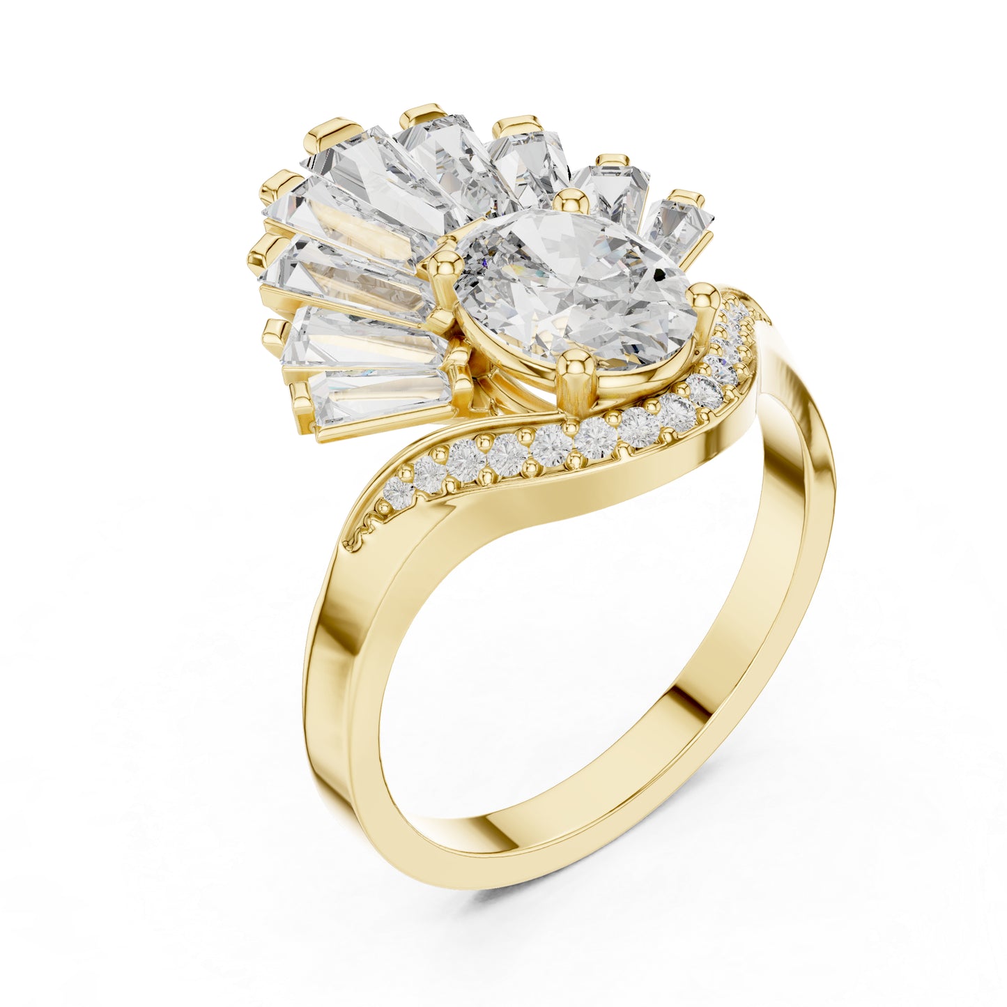 14K Rose Gold Oval Baguette & Round Lab-Grown Diamond Stud Ring for Women | Wedding | Pure Carat