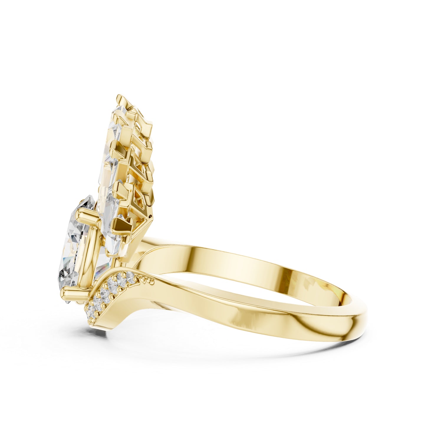 14K Rose Gold Oval Baguette & Round Lab-Grown Diamond Stud Ring for Women | Wedding | Pure Carat