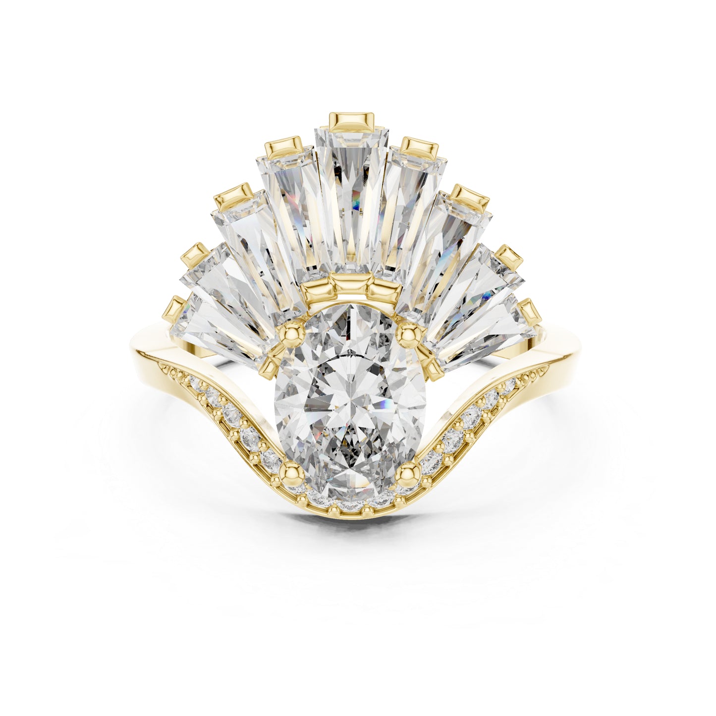 14K Rose Gold Oval Baguette & Round Lab-Grown Diamond Stud Ring for Women | Wedding | Pure Carat
