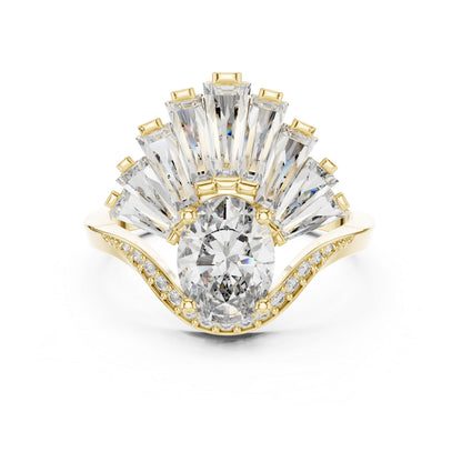 14K Rose Gold Oval Baguette & Round Lab-Grown Diamond Stud Ring for Women | Wedding | Pure Carat