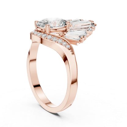 14K Rose Gold Oval Baguette & Round Lab-Grown Diamond Stud Ring for Women | Wedding | Pure Carat