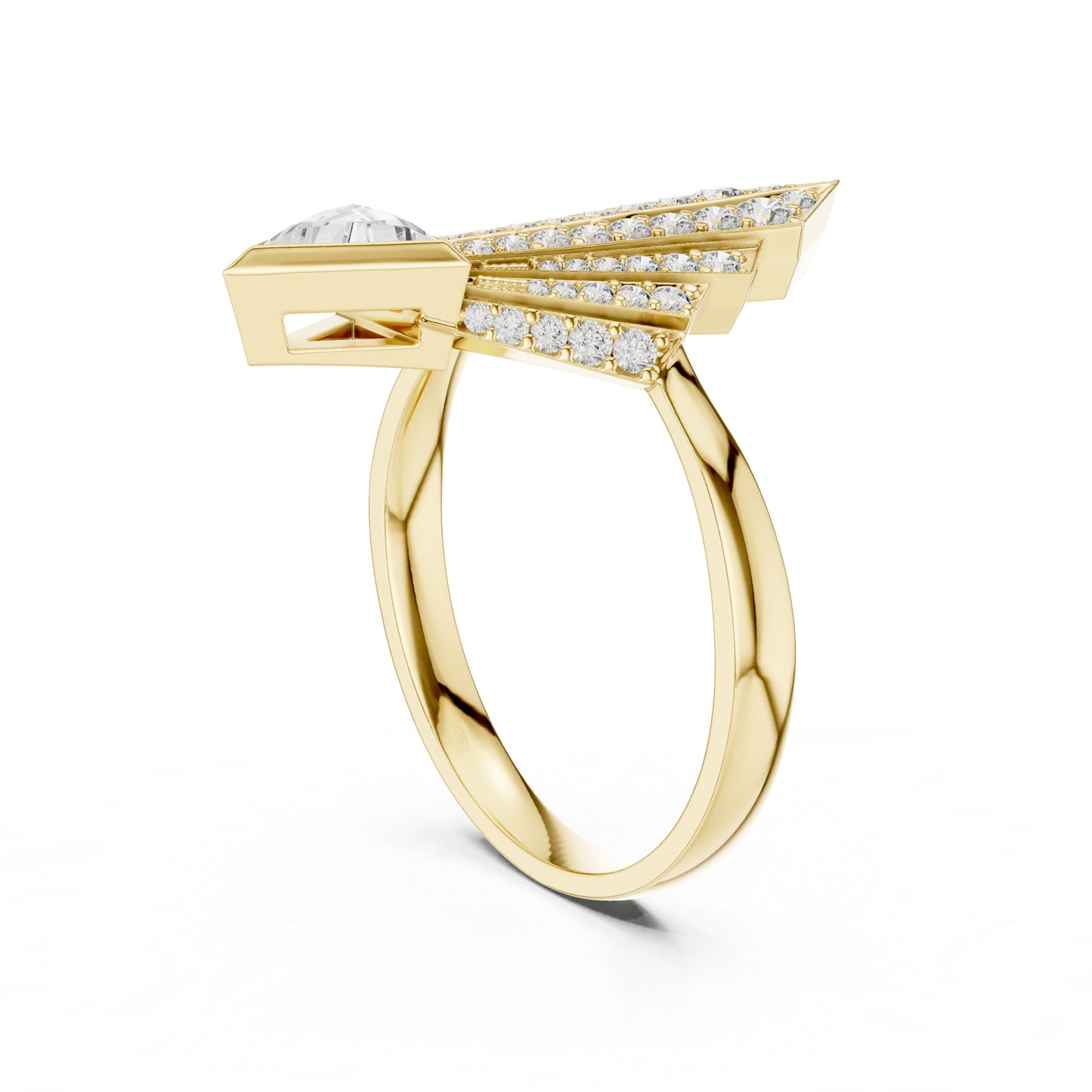 18K Yellow Gold Triangle & Round Lab-Grown Diamond Ring for Women | Office Wear | Pure Carat