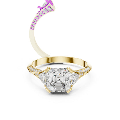 14K Yellow Gold Emerald Square Trillion & Round Lab-Grown Diamond Stud Ring for Women | Party Wear | Pure Carat
