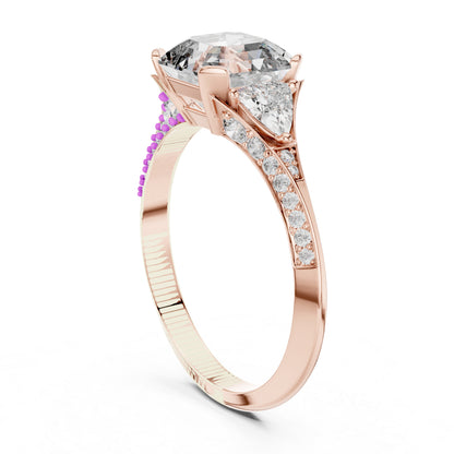 14K Yellow Gold Emerald Square Trillion & Round Lab-Grown Diamond Stud Ring for Women | Party Wear | Pure Carat