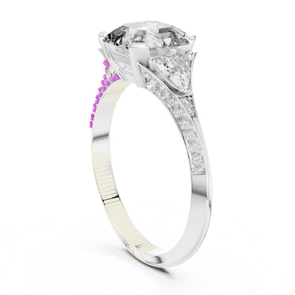 14K Yellow Gold Emerald Square Trillion & Round Lab-Grown Diamond Stud Ring for Women | Party Wear | Pure Carat