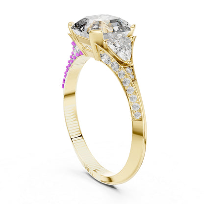 14K Yellow Gold Emerald Square Trillion & Round Lab-Grown Diamond Stud Ring for Women | Party Wear | Pure Carat