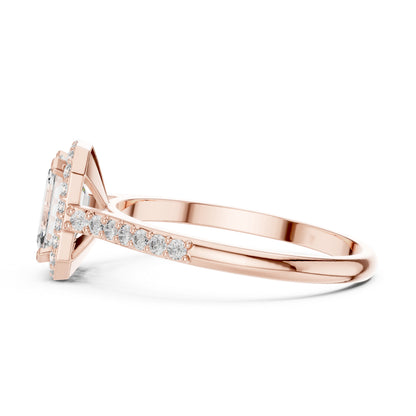 14K Rose Gold Emerald & Round Lab-Grown Diamond Stud Ring for Women | Everyday Wear | Pure Carat