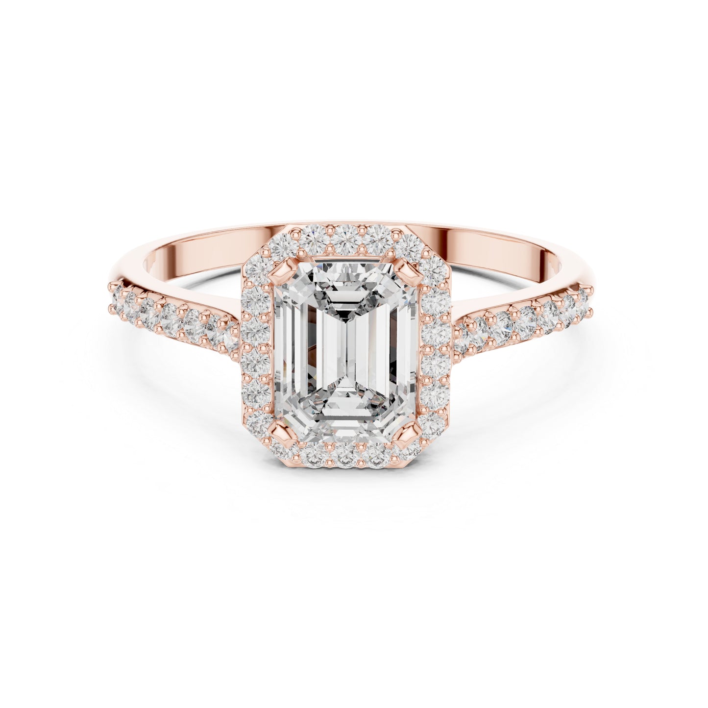 14K Rose Gold Emerald & Round Lab-Grown Diamond Stud Ring for Women | Everyday Wear | Pure Carat