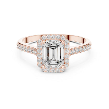 14K Rose Gold Emerald & Round Lab-Grown Diamond Stud Ring for Women | Everyday Wear | Pure Carat
