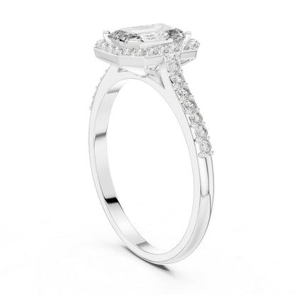 14K Rose Gold Emerald & Round Lab-Grown Diamond Stud Ring for Women | Everyday Wear | Pure Carat