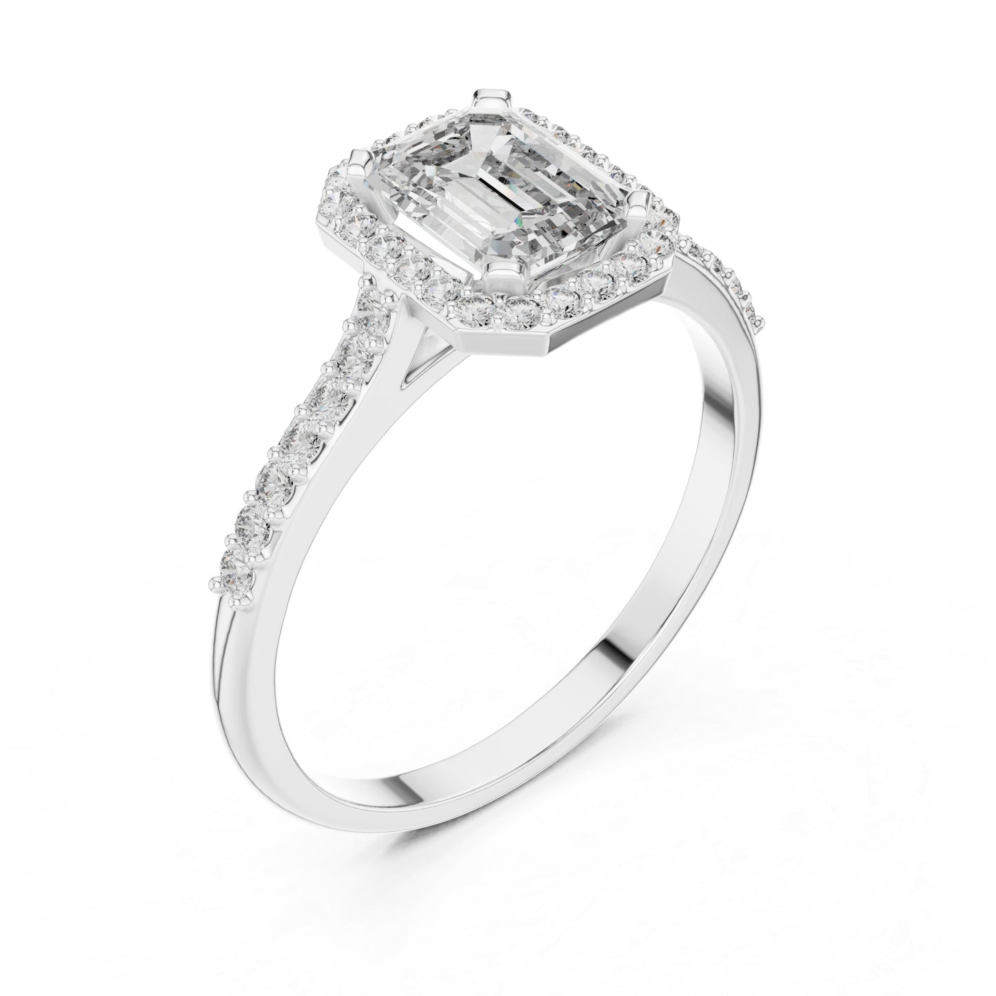 14K Rose Gold Emerald & Round Lab-Grown Diamond Stud Ring for Women | Everyday Wear | Pure Carat
