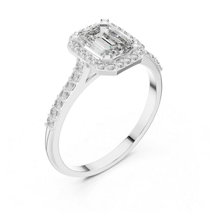 14K Rose Gold Emerald & Round Lab-Grown Diamond Stud Ring for Women | Everyday Wear | Pure Carat