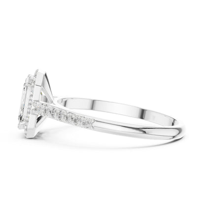 14K Rose Gold Emerald & Round Lab-Grown Diamond Stud Ring for Women | Everyday Wear | Pure Carat