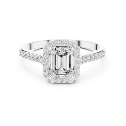 14K Rose Gold Emerald & Round Lab-Grown Diamond Stud Ring for Women | Everyday Wear | Pure Carat