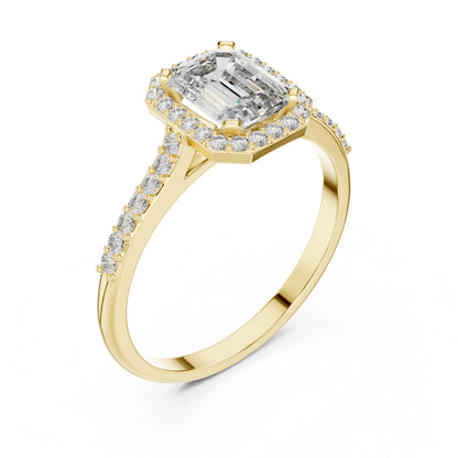 14K Rose Gold Emerald & Round Lab-Grown Diamond Stud Ring for Women | Everyday Wear | Pure Carat