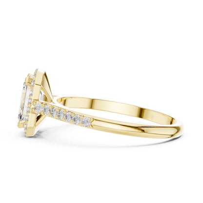 14K Rose Gold Emerald & Round Lab-Grown Diamond Stud Ring for Women | Everyday Wear | Pure Carat