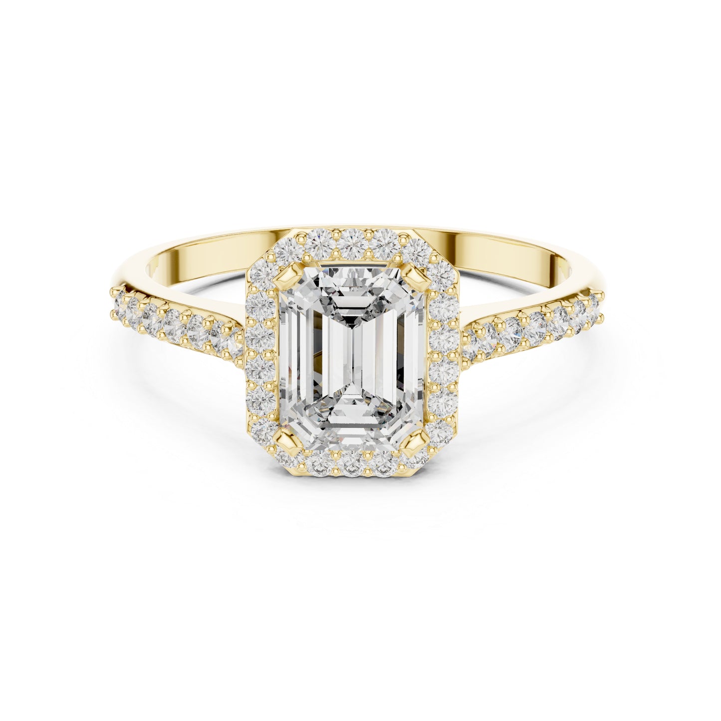 14K Rose Gold Emerald & Round Lab-Grown Diamond Stud Ring for Women | Everyday Wear | Pure Carat