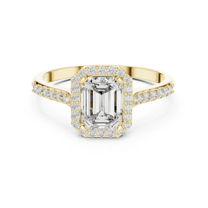 14K Rose Gold Emerald & Round Lab-Grown Diamond Stud Ring for Women | Everyday Wear | Pure Carat