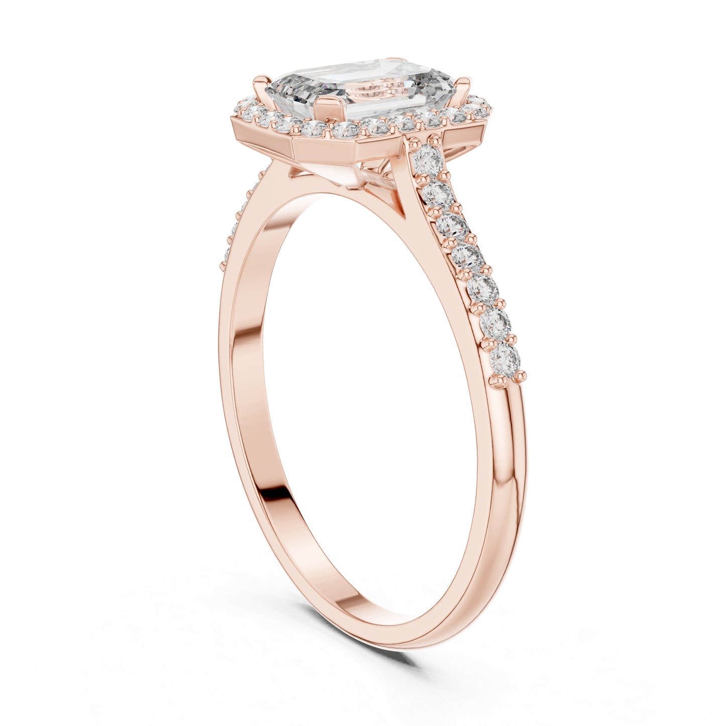 14K Rose Gold Emerald & Round Lab-Grown Diamond Stud Ring for Women | Everyday Wear | Pure Carat