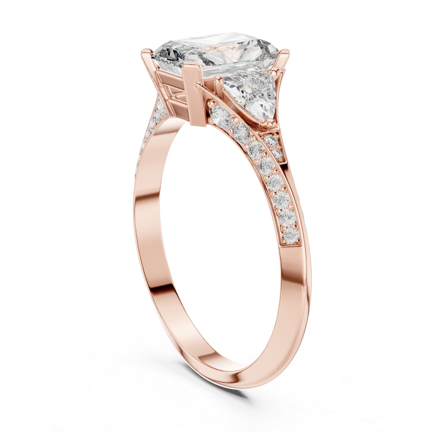 18K Rose Gold Radiant Trillion & Round Lab-Grown Diamond Stud Ring for Women | Office Wear | Pure Carat