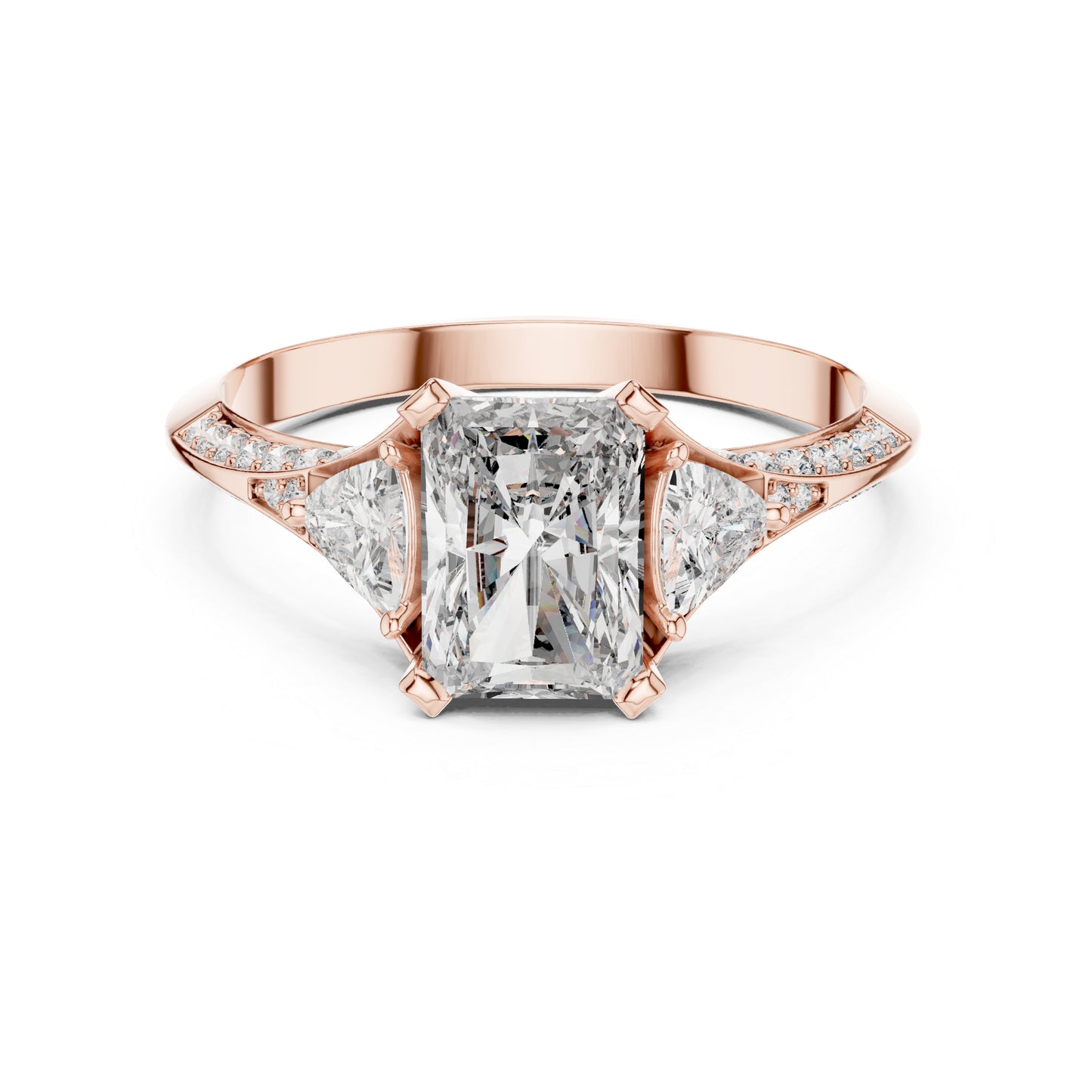18K Rose Gold Radiant Trillion & Round Lab-Grown Diamond Stud Ring for Women | Office Wear | Pure Carat