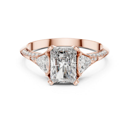 18K Rose Gold Radiant Trillion & Round Lab-Grown Diamond Stud Ring for Women | Office Wear | Pure Carat